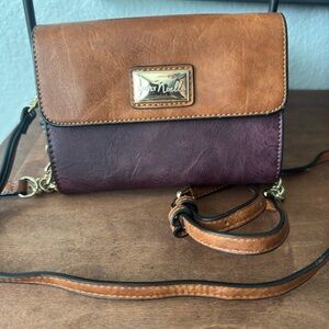 Simply Noelle Brown and Purple Crossbody Bag.   (GT)